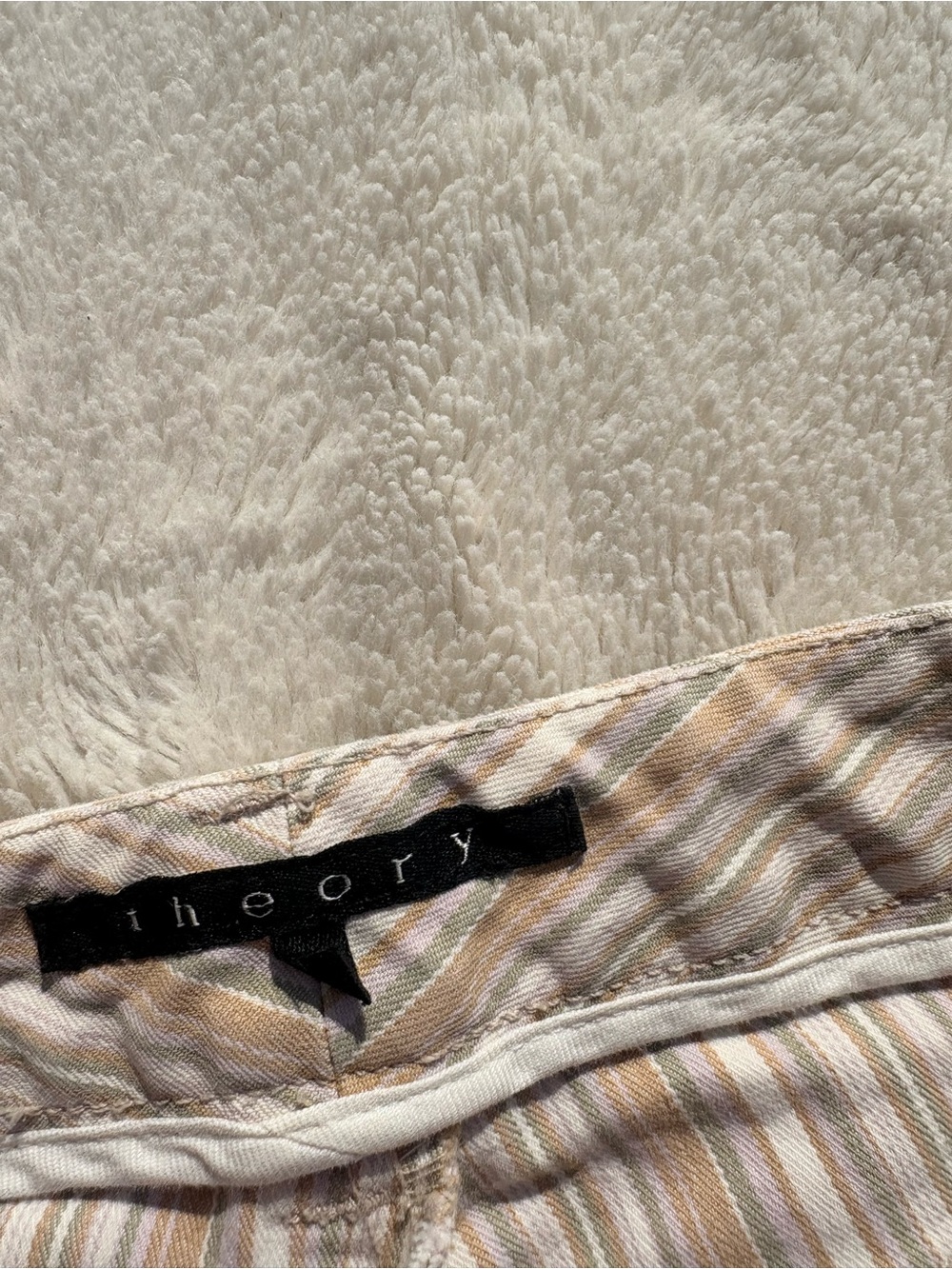 Theory Striped Capri Pants Lace-Up Beach Coastal Boho Size 6 Cream Green Pink - Picture 4 of 7